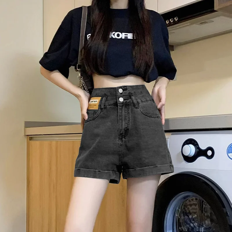 하이웨이스트 코튼 데님 반바지 여성 여름 루즈핏 슬리밍 와이드 레그 A라인 플러스 사이즈 핫팬츠 한국 스타일 NZ028