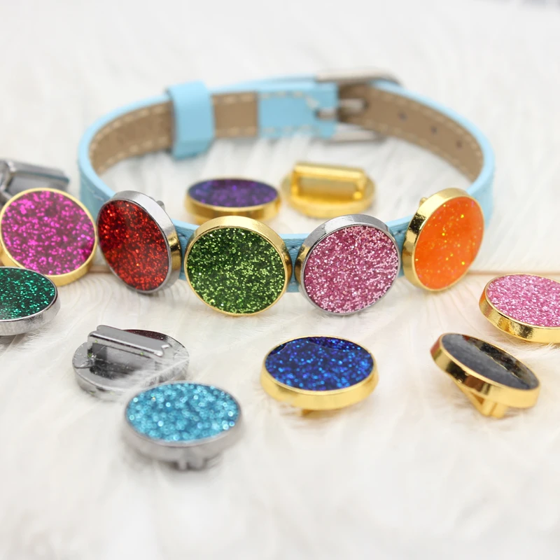 100p Glitter Round 8mm Slide Charms For Jewelry Making Bracelet Pet Collar Choker Wristband Keychain DIY Accessories Women Gift - Detail 1