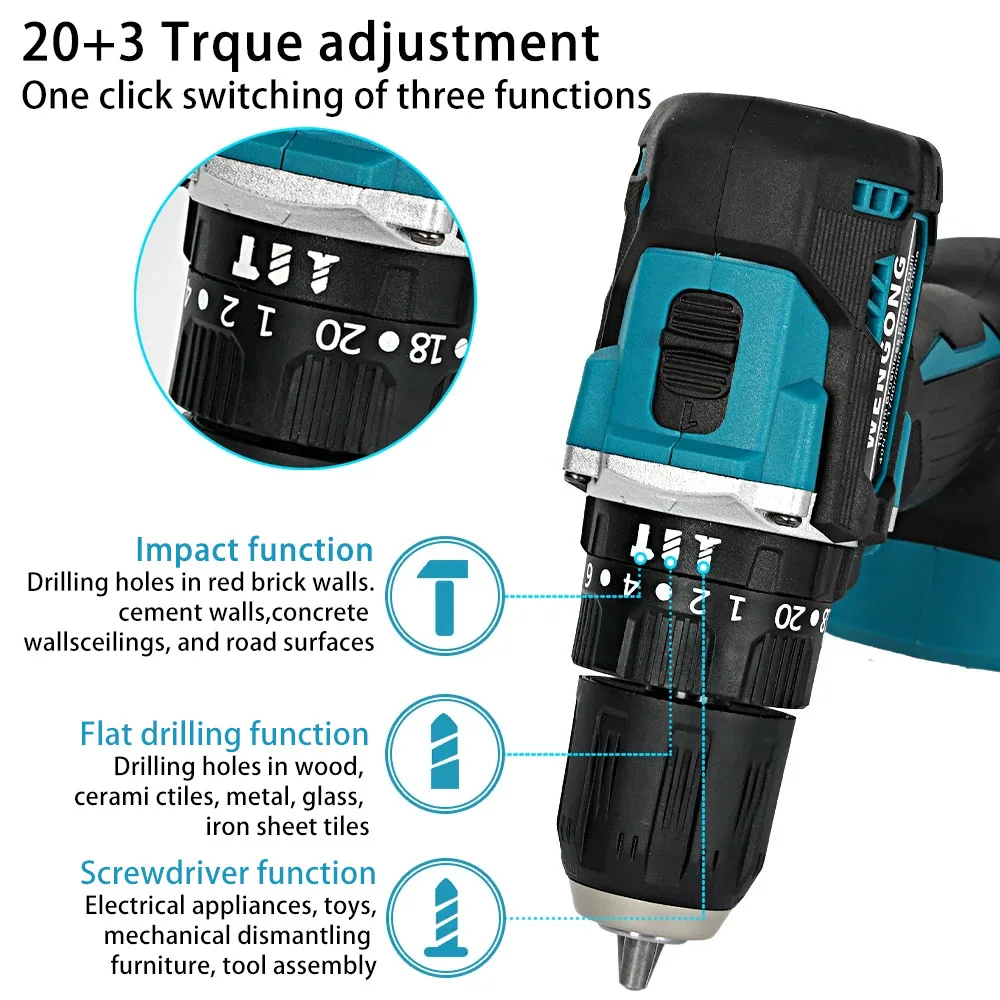 Imagem -03 - sem Escova Recarregável sem Fio Chave de Fenda Elétrica Impacto Mão Furadeira Elétrica 20 Mais Torque Velocidade Ferramenta Elétrica sem Bateria 10 mm