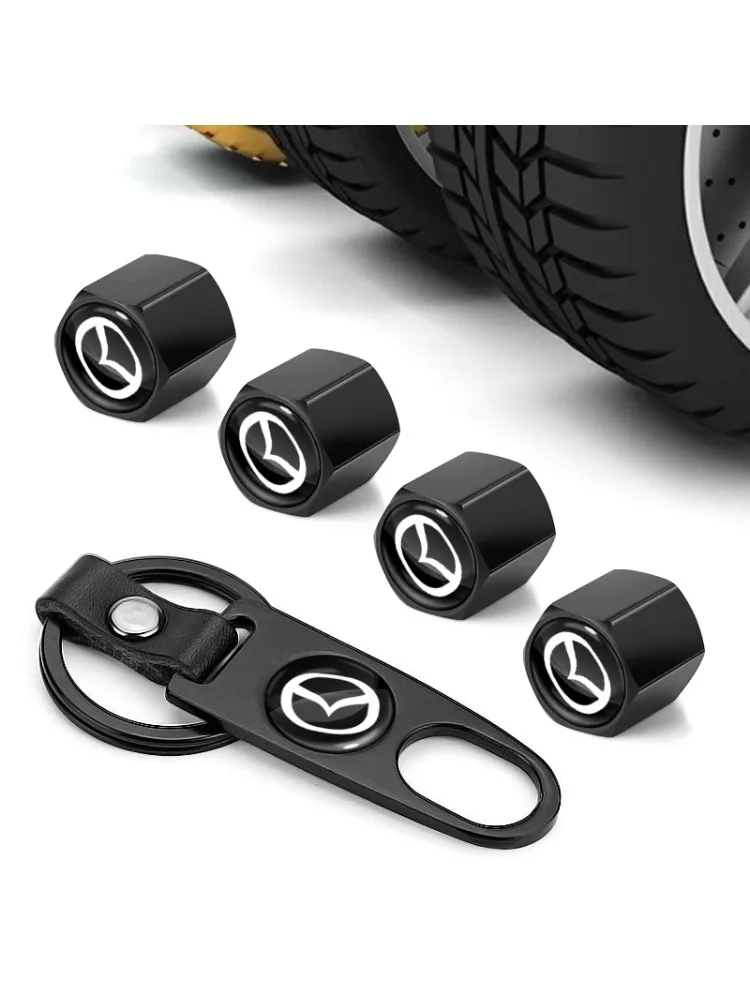 Bouchon de tiges de Valve de pneu de roue de voiture, avec porte-clés, Badge pour Mazda 2 3 5 6 CX-3 CX-4 CX-5 CX-7 CX-9 Atenza Axela MX5 style