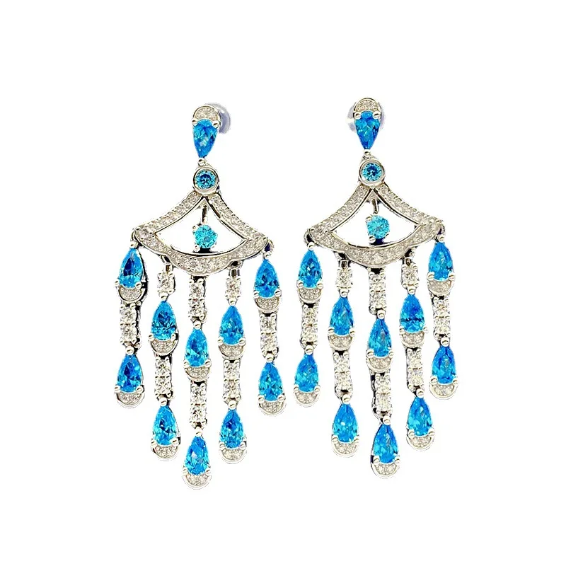 SACE GEMS S925 Sterling Silver 3*5mm Aquamarine High Carbon Diamond Drop Earrings for Women Sparkling Wedding Fine Jewelry Gifts