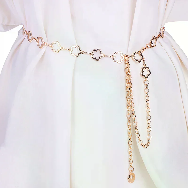 Fashion Metal Hollow Flower Waist Chain for Women Dress Shirt Suit Decoration Belts Body Chain Elegant Accessories Gift