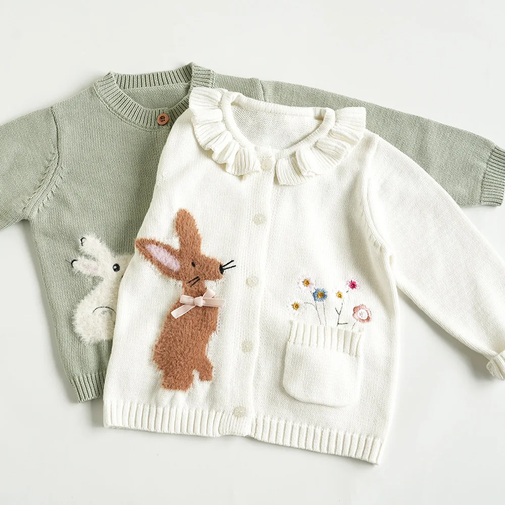 

Darcoo Baby Girls Knit Sweater Kids Cute Bunny Knitted Cardigan Autumn Winter Children Clothes 2-6Y