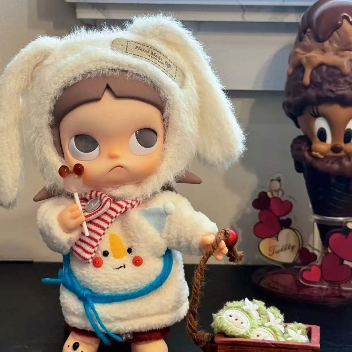 For Zsiga Snowman Dolls Clothes 1/8 20cm Cute Rabbit Hat White Set 10cm Plush Material Striped Scarf Daily Outfits Dress Gifts
