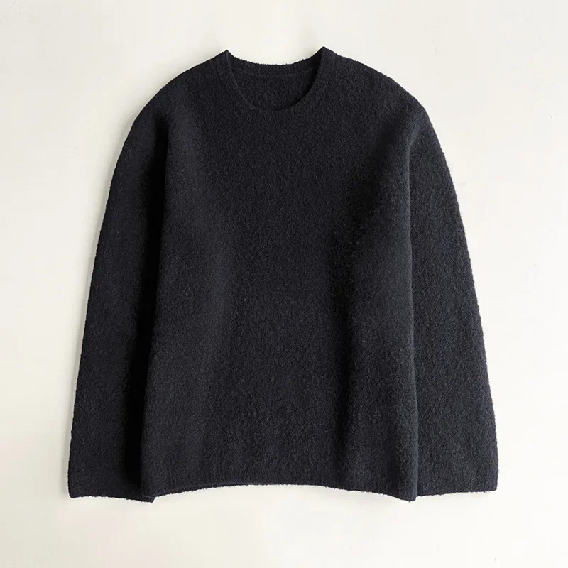 Alpaca Wool Blend, Round Neck Loose Sweater, Woolen Blend, Elastic and Soft, Warm, Autumn and Winter, 2024