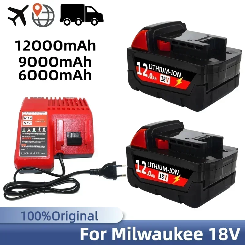 6000mAH/12000mAH For Milwaukee M18 18V Replacement For Milwaukee M18B5 XC Li-ion battery 48-11-1815 2604-20 48-11-1850 charger