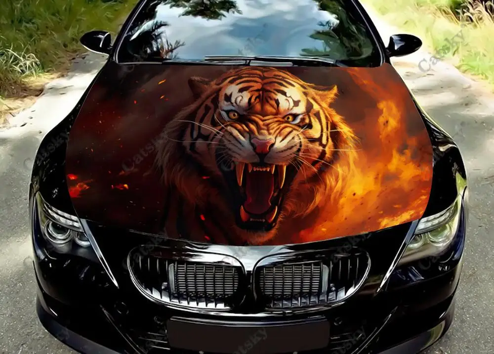 

Наклейка на капот автомобиля Growl Fire Tiger, самоклеящиеся универсальные автомобильные аксессуары, пленка, Модифицированная Защитная Наклейка на капот, украшение