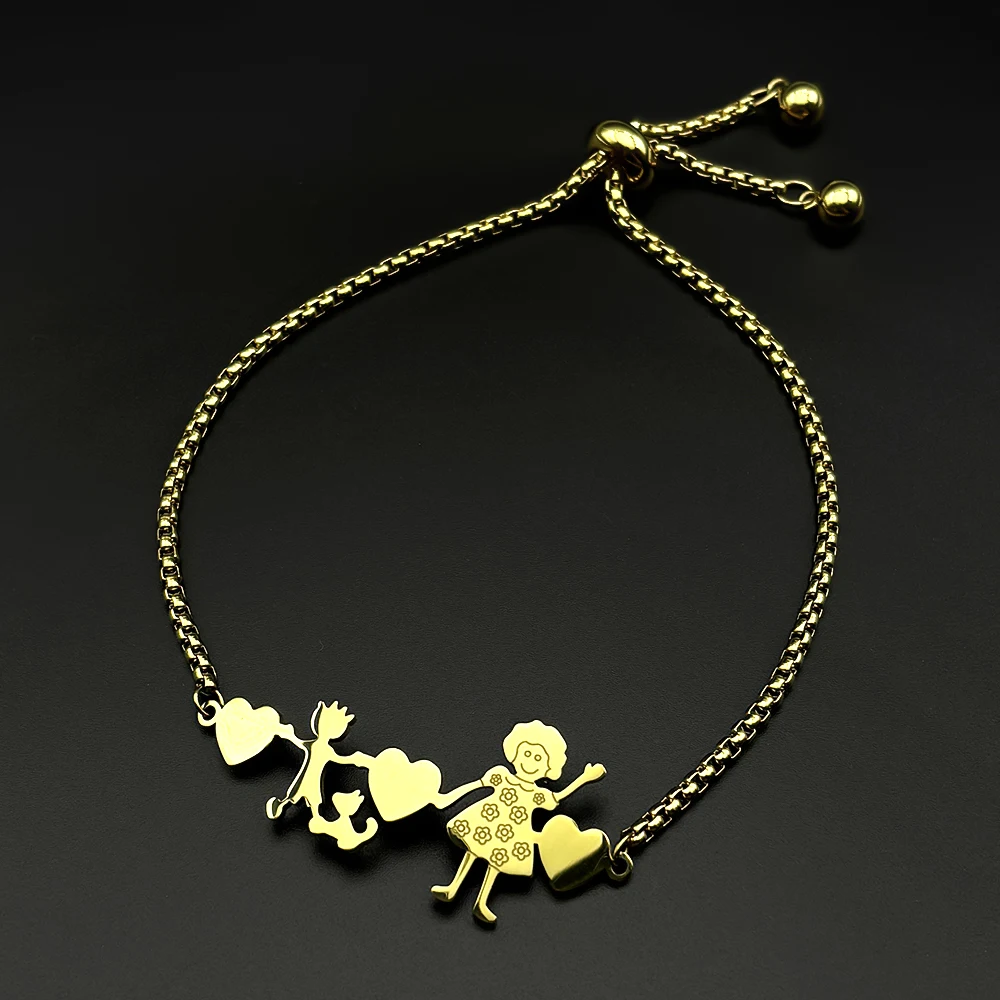 Familien-Liebe Bruder Schwester Charm-Armband Verstellbar Goldfarben Edelstahl Mama Hund Schmuck Muttertag Kindertag Geschenk – Detail 8
