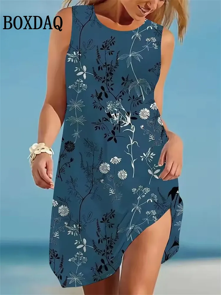 بوهو طباعة فستان سيدة الموضة س الرقبة أكمام فساتين فضفاضة للنساء عادية عطلة الشاطئ فستان الشمس فام الصيف سترة