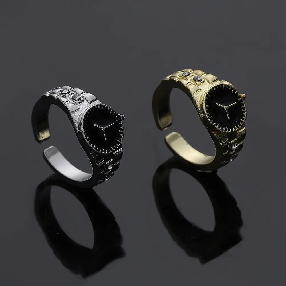 الإبداعية سبيكة ووتش شكل خواتم خمر الشرير ووتش البنصر هدية مجوهرات قابل للتعديل افتتاح خواتم الرجال