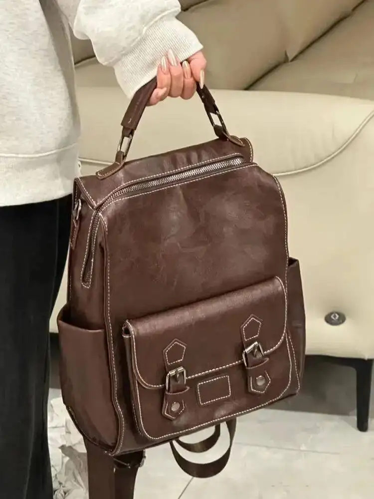 Bloom Vintage Brown Backpacks Women Preppy Style Large Capacity Casual Mochila Schoolbag Female Retro Y2k Backpack Aesthetic