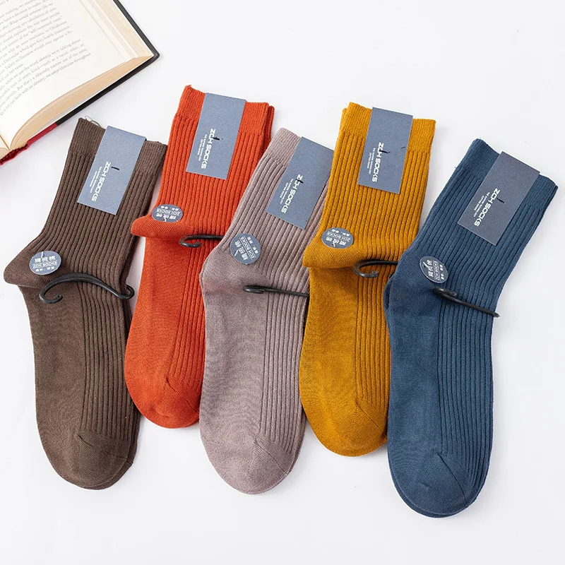 5 Pairs White Grey Black Socks for Men Medium Tube Casual Anti-Slip Socks Solid Color Breathable Male Sock