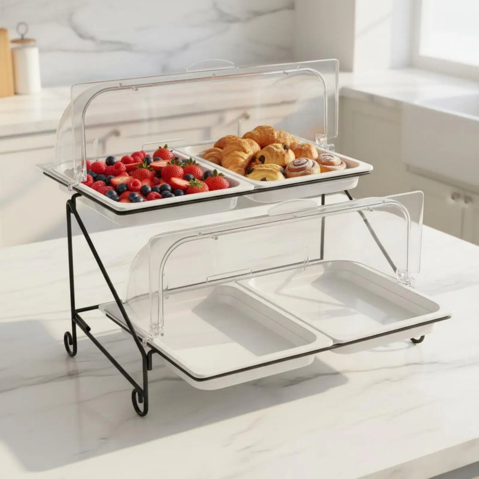 Iron Buffet Server Stand with Heat Resistant Trays for Hospitality Sweets and Appetizer Display Rack