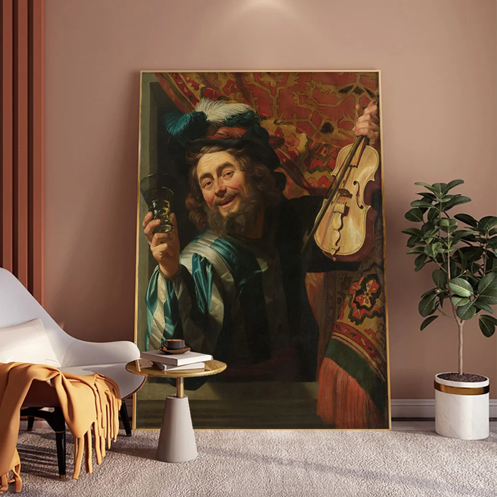 Gerard Van Honthorst Vintage Print Art Poster The Merry Fiddler Canvas Painting Home Decor Wall Stickers