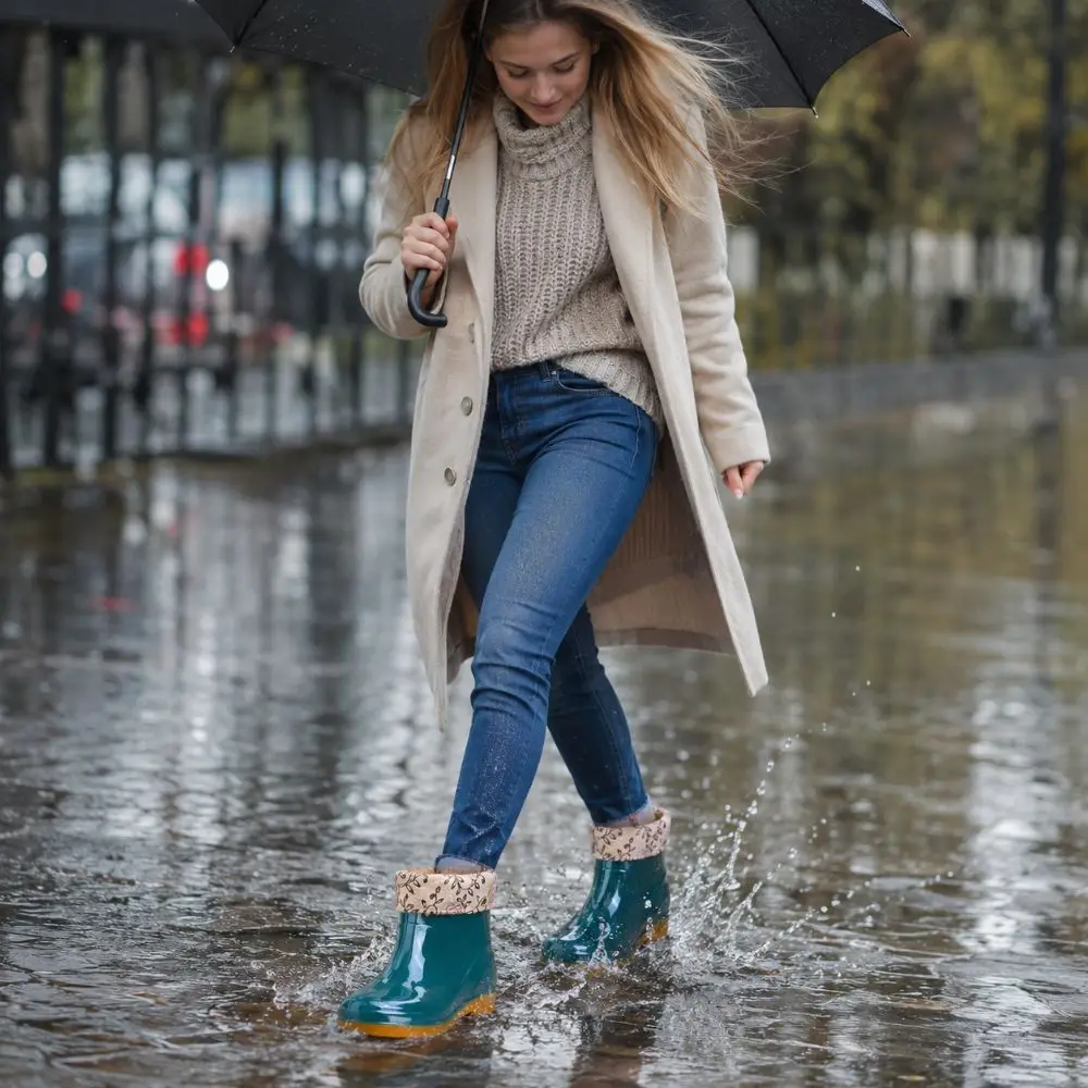 Non-slip Women's Short Rain Boots Low-top Lightweight Garden Rain Shoes Durable Waterproof Water Shoes For Outdoors,Kitchen,Work