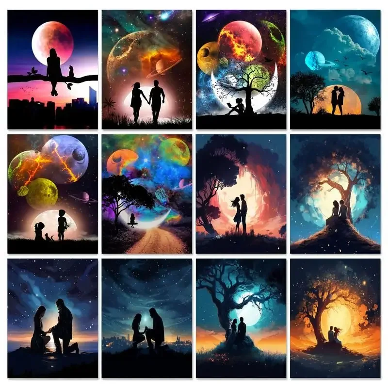 

599762 Acrylic Paint By Numbers For Adults Moonlight Scenery Paint Kit Coloring By Number For Adults Unique Gift Artwork