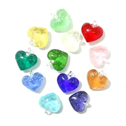 6pcs 22mm Fluorescent Mini Glass Heart Pendants Cute Love Charm Ornament Valentine's Day Wedding Decoration Accessory Party Gift