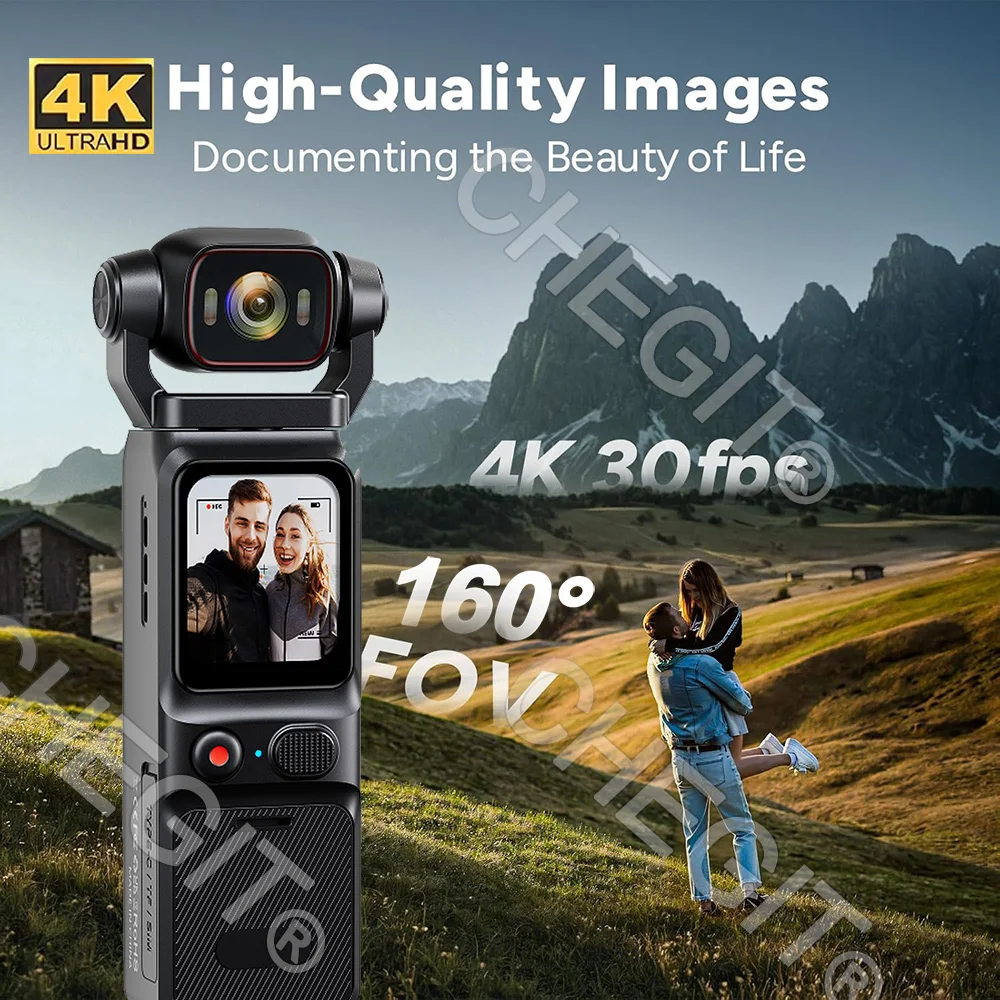 4K UHD WIFI مسجل فيديو صغير محمول باليد مع شاشة تعمل باللمس لإنفاذ القانون 180 °   كاميرا رياضية خارجية بعدسة قابلة للدوران