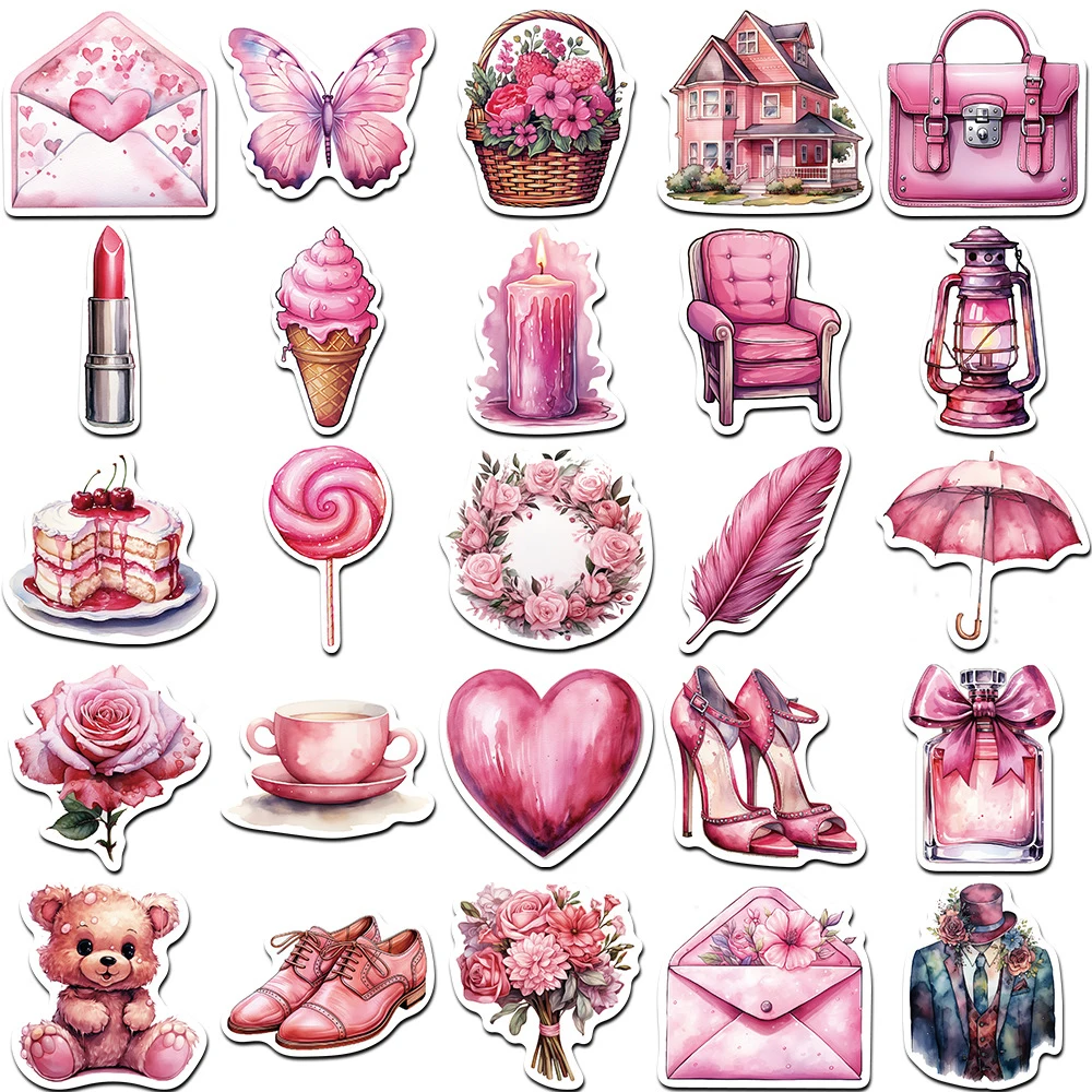 10/30/50pcs Ins Style Pink Wedding Graffiti Stickers Aesthetic Decals DIY Laptop Guitar Notebook Fridge Phone Decoration Sticker