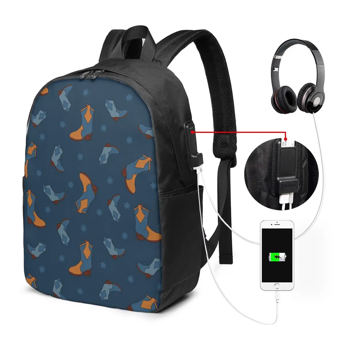 Western Style Boot Pattern Backpack Travel Notebook Bag Computer College Student School Bag Laptop Shoulder Bags for Men Women