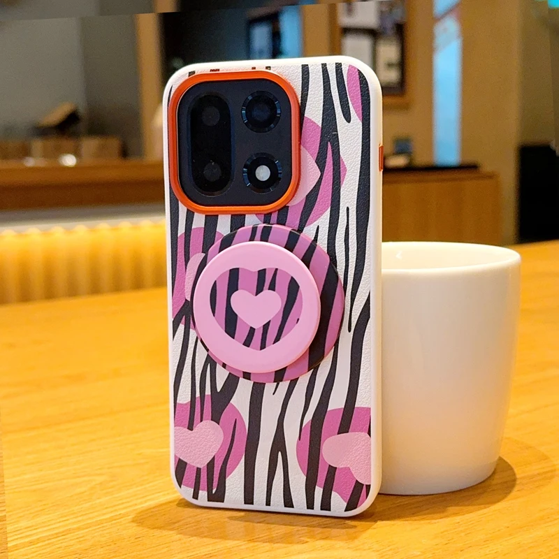 

For OnePlus 15 15R color block heart pattern phone case with air cushion magnetic adsorption and fingerprint resistance