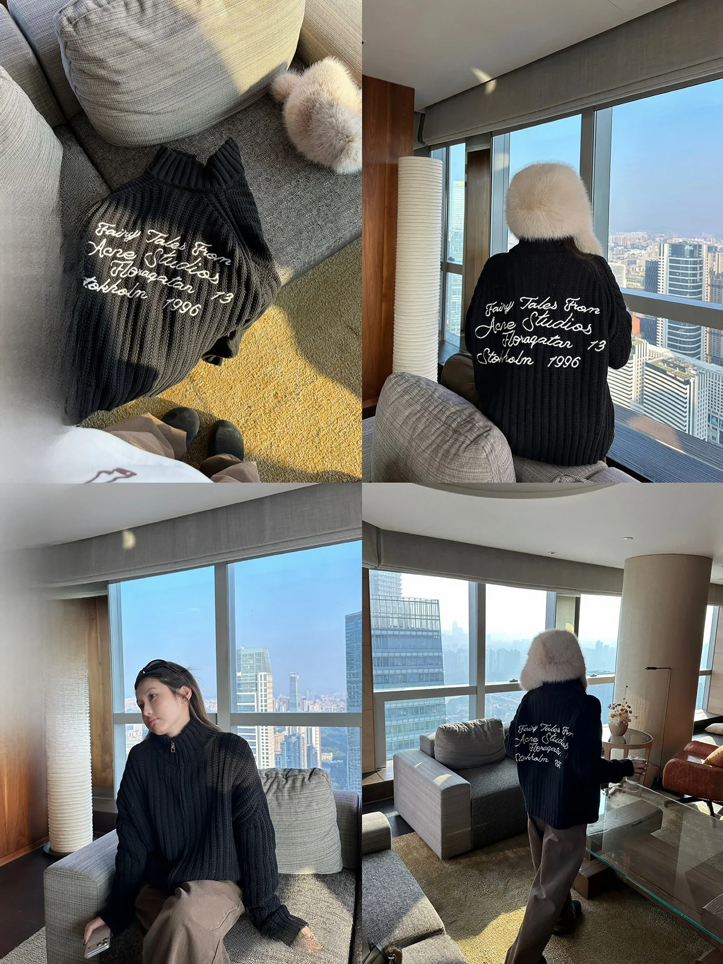 

NingSi Bla High Collar Zipper Embroidered Loose Women's Sweater Cardigan Casual Sle Long Sve Autumn Winter Outerwear