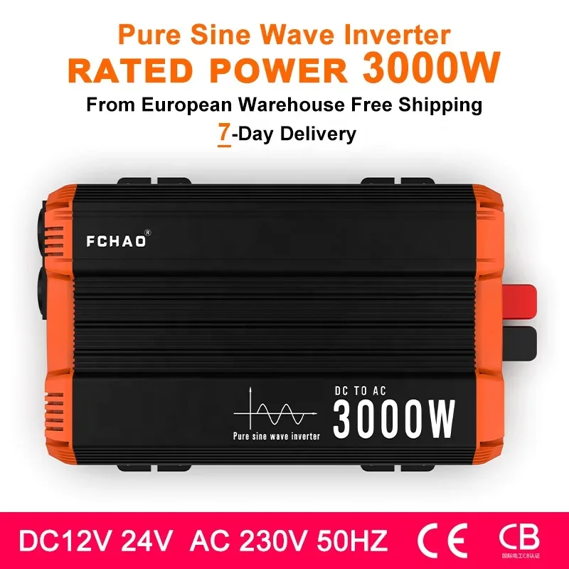 FCHAO 3KW DC 12V 24V To 230V 50Hz European Germany Socket  Wechselrichter Solar Inverter