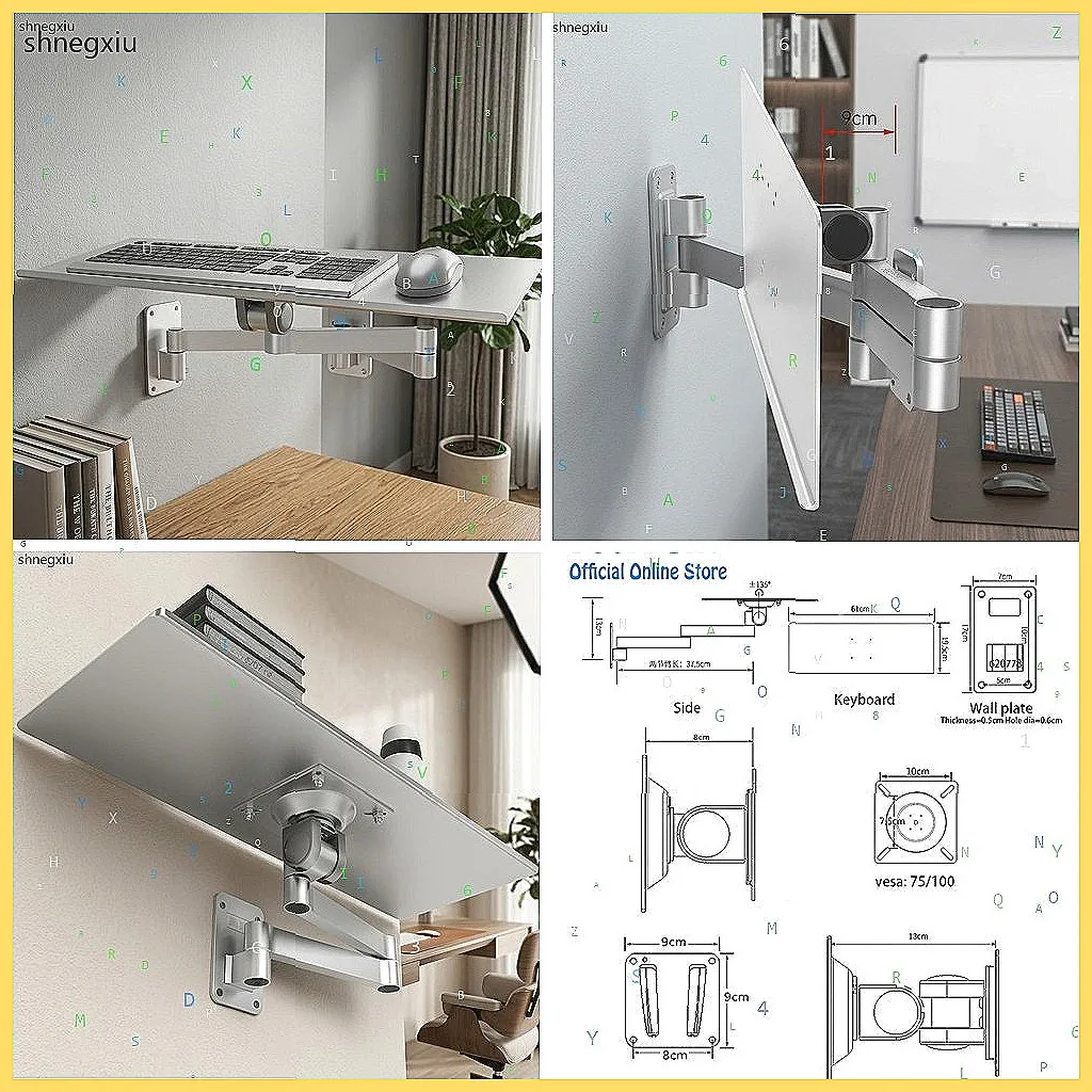 Foldable Wall Mount Keyboard Tray Holder, Dual Monitor & Keyboard Stand, 61x19.5cm Space Saver