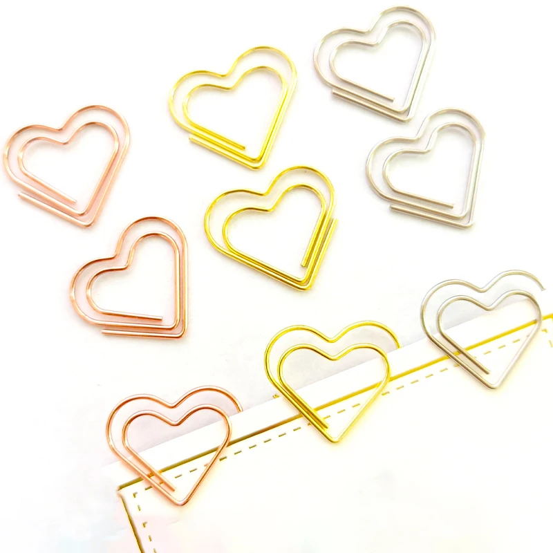 50pcs/set Cute Love Heart Paper Clips Kawaii Bookmarks Binder Clips Ticket Photo Clamp Patchwork Clip Office Binding Supplies