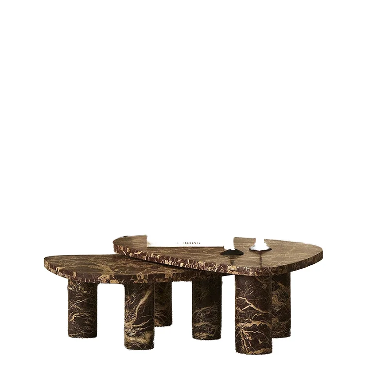 

High quality modern design red marble center coffee table set 2 natural stone gold branch stone easy to clean home furniture