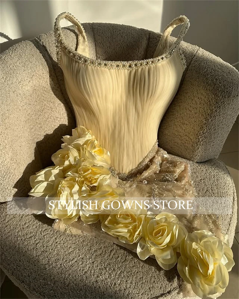 Robes De Bal courtes jaunes élégantes personnalisées, scintillantes, fleurs 3D, avec des Appliques De diamants, robes De fête d'anniversaire