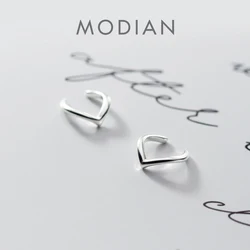 Modian Fashion Letter V Shape Glossy Clips Earring for Women Genuine 925 Sterling Silver No Need for Pierced Ears Fine Jewelry