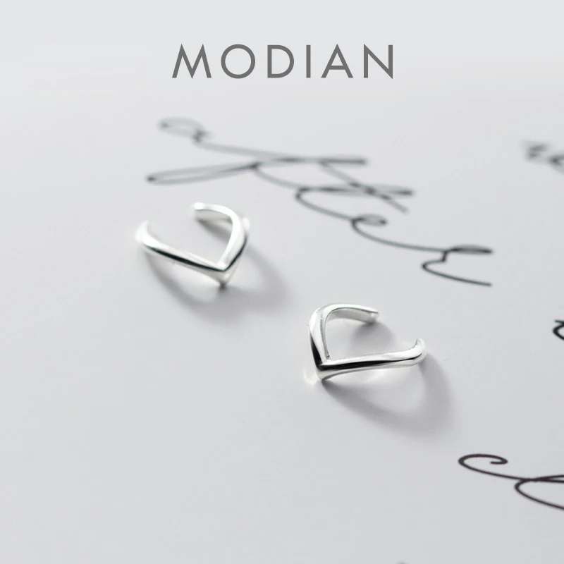 Modian Fashion Letter V Shape błyszczące klipsy kolczyki dla kobiet oryginalne 925 srebro nie ma potrzeby przebitych uszu Fine Jewelry
