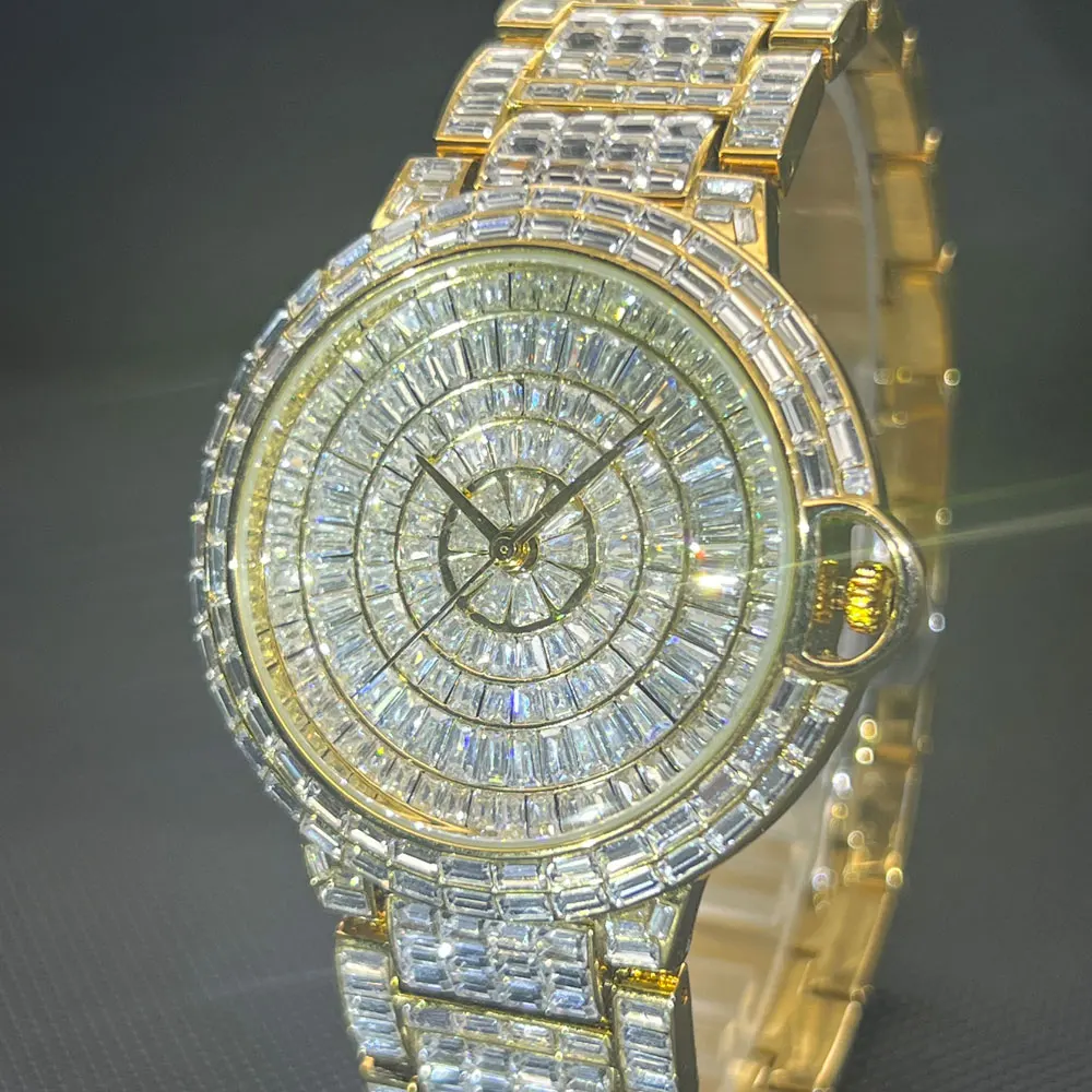 Classic Designer Watch For Men Hip Hop Full Diamond Bling Bling Quartz Timepiece Luxury Crystal Bracele Round Clock For Gift