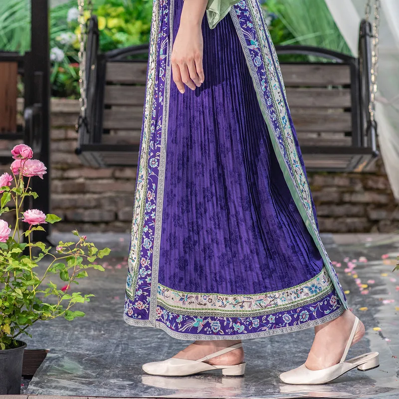 A Life On The Left Women Improved Hanfu Horse Face Skirt Traditional Colorful 3D Embroidery Mamian Qun Vintage Purple Skirt