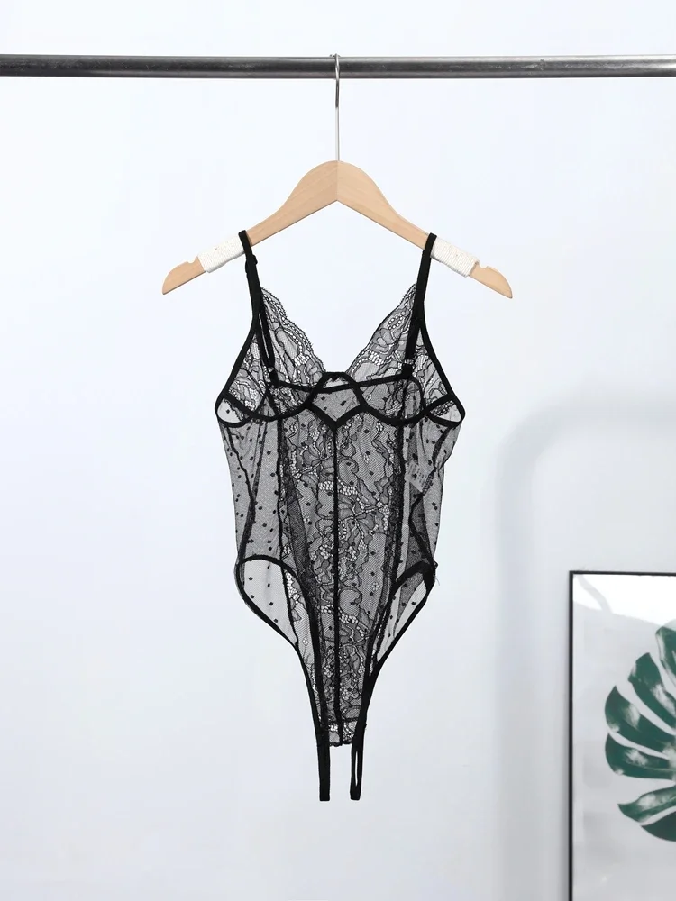 Sexy Lace See Through Romper Women Slim Sleeveless Backless Deep V-neck Tops Female 2026 Summer Beach Patchwork Tights New