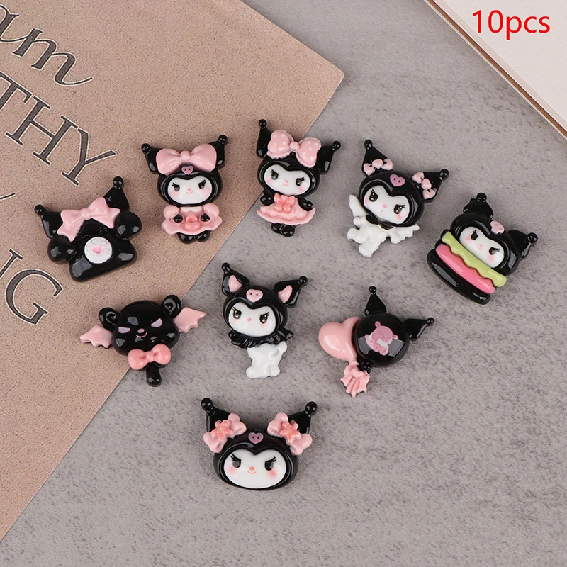 

10Pcs Kawaii Kuromi Flat Back Ornament Cartoon Resin Ornaments DIY Crafts Hairpin Scrapbook Phone Case Decoration Accessories