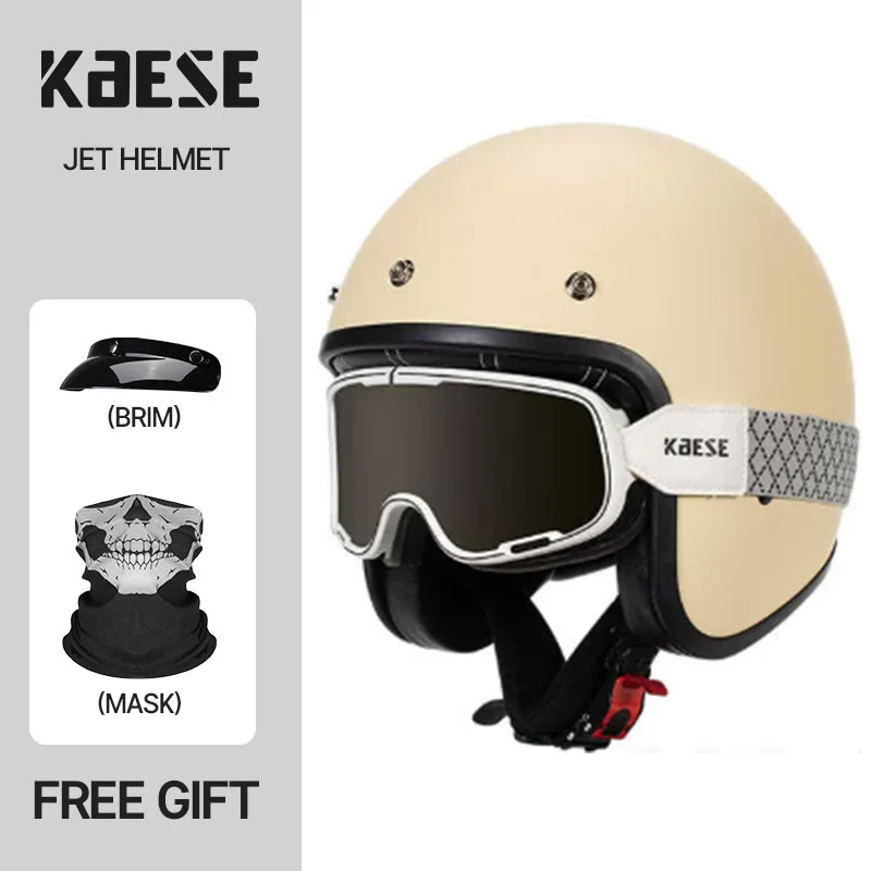 Protective Eggshell White 3/4 Open Face Motorcycle Helmet ABS Vintage Casco Moto Adult Cruise Scooter Motorbike Helmet