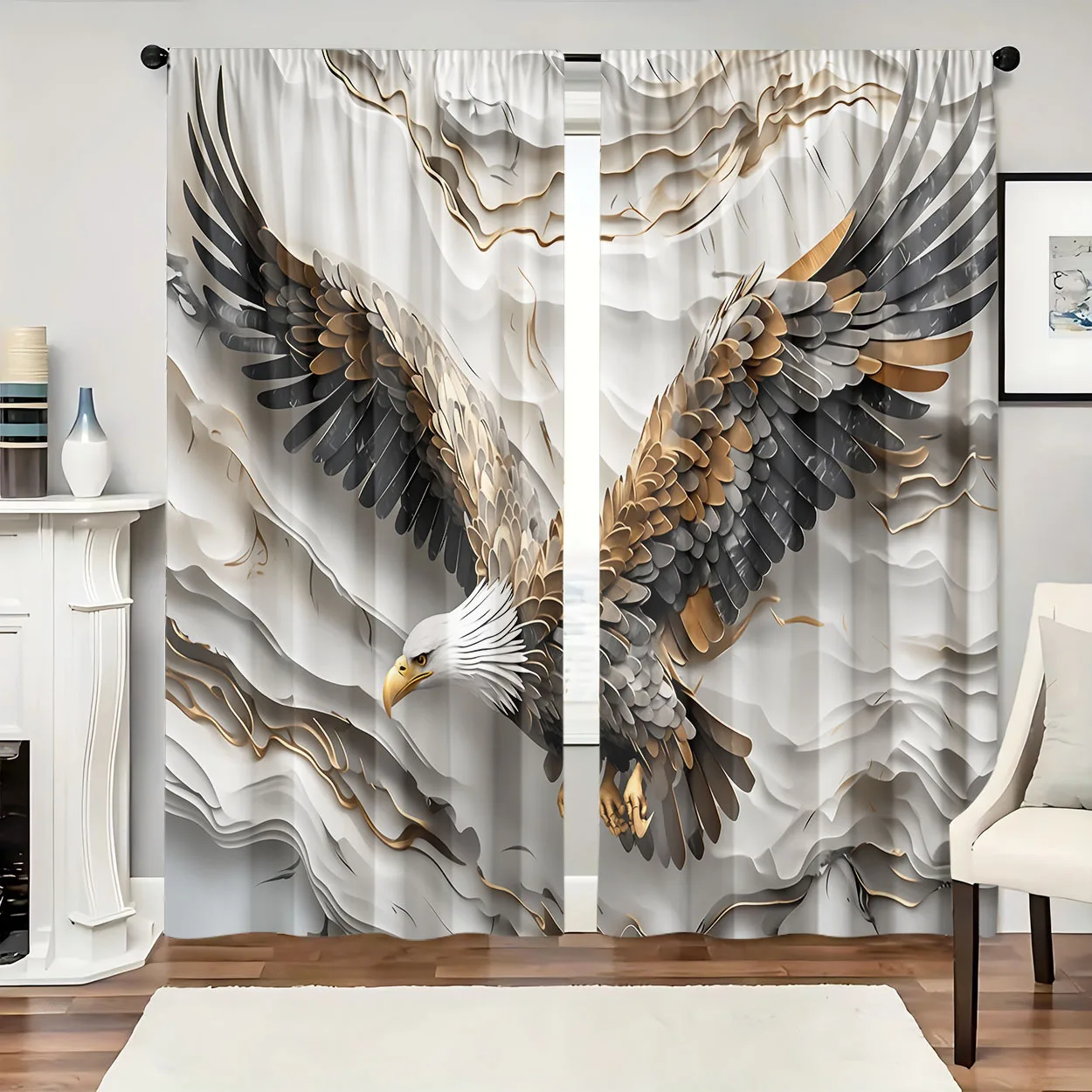 Majestic Eagle Pair Curtains Abstract Bird Print Window Drapes Modern Luxury Living Room Bedroom Curtains Home Decoration