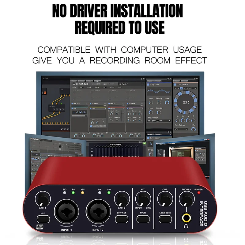 

FSTE-Professional 24Bit 192Khz Audio Interface 2 Input Sound Card For Electric Guitar External Studio PC Recording Tuner