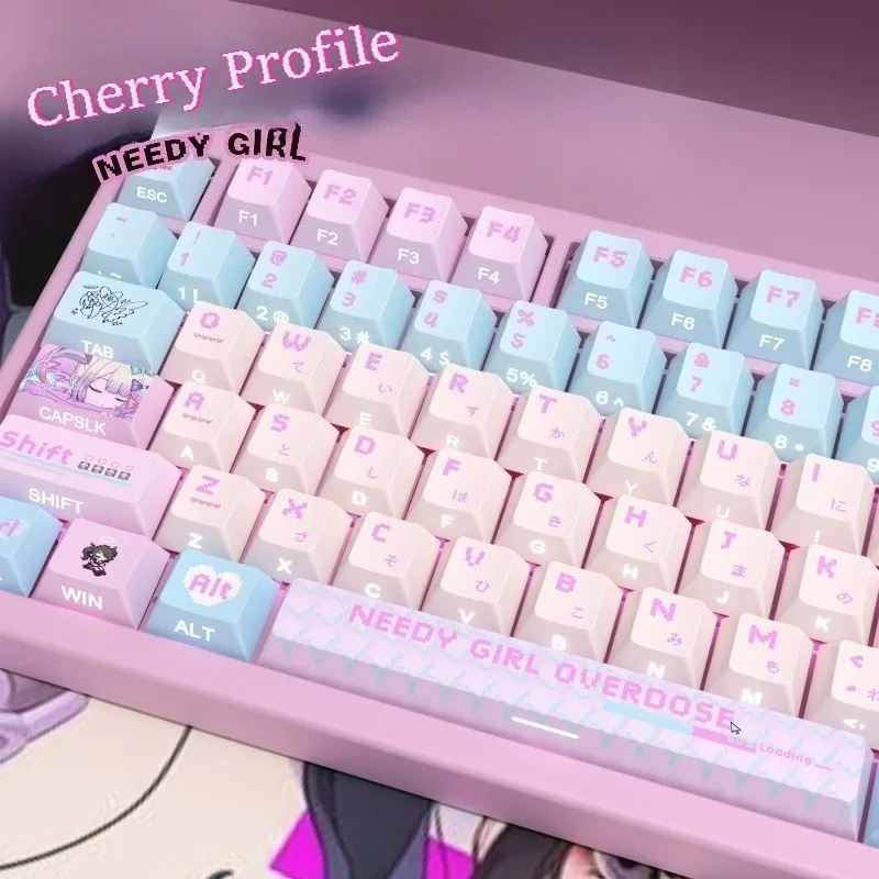 

Набор колпачков для клавиш с аниме-темой для милых девушек, индивидуальные колпачки для клавиатуры с сублимационным вишневым профилем из ПБТ для аксессуаров для механической клавиатуры