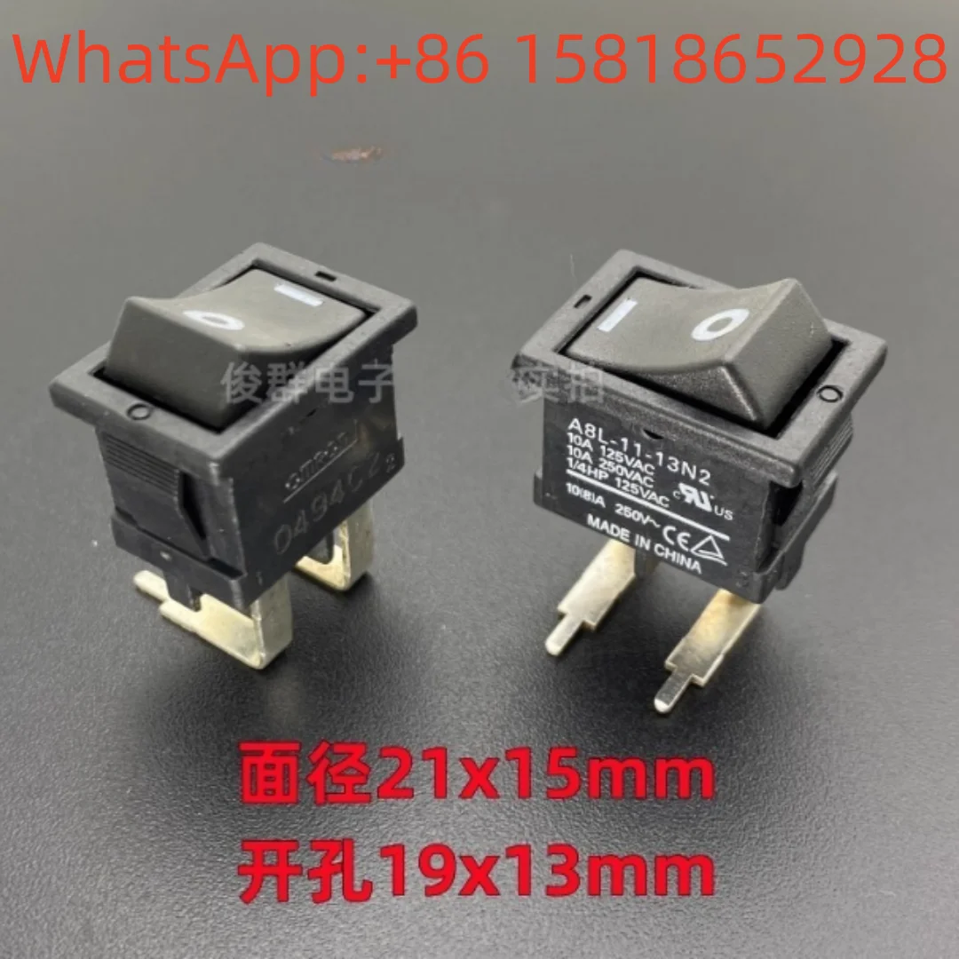 2pcs OMRON A8L-11-13N2 rocker power switch, bent pin, 2 pins, 2 positions, 10A button