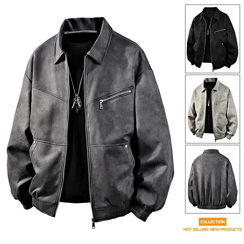 

Spring Autumn Jackets Men Bomber Handsome Boy Motorcycle Casual High Street Jacket Man Vintage Cropped Lapel Coats Male Clothing