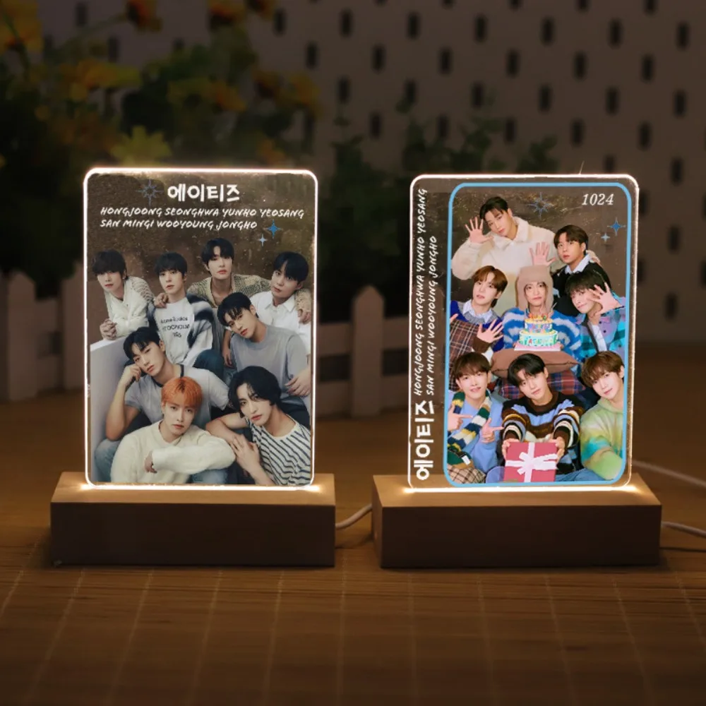 

The Yunho San Jongho LED Light Sign with Birch Wood Base and Night Light 73 Around The South Korean Group ATEEZ