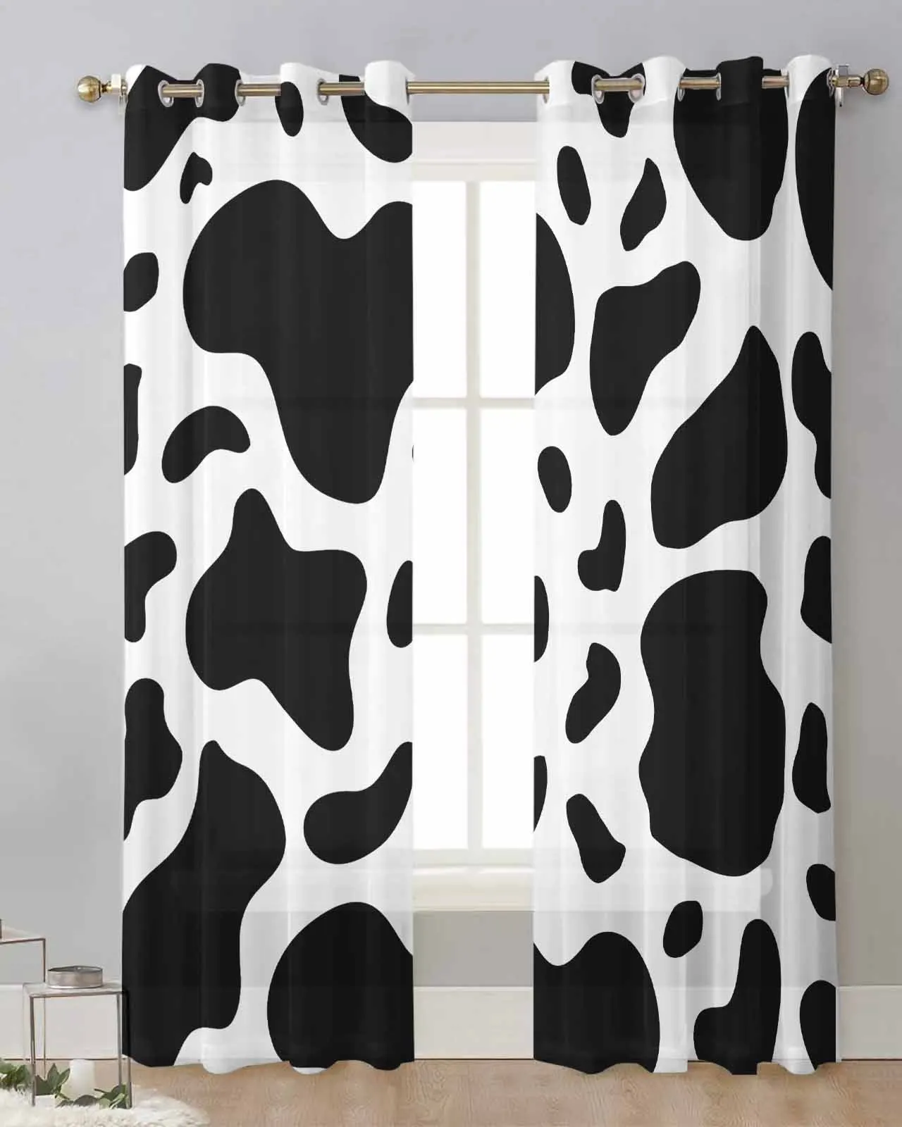 

Cow Print Black And White Leopard Bedroom Voile Curtain Window Treatment Drapes Tulle Curtains for Living Room Sheer Curtains