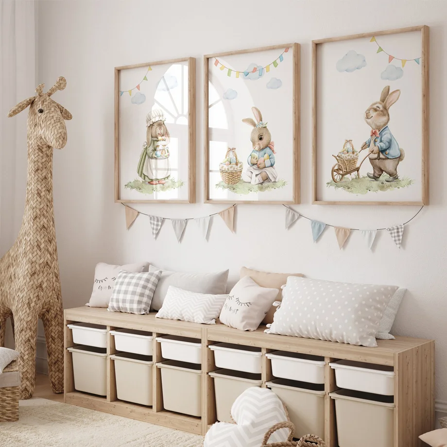 Cartoon Rabbit Nordic Posters And Prints Woodland Farm Animals Canvas Painting Bunny Nursery Wall Art Baby Kids Room Home Decor