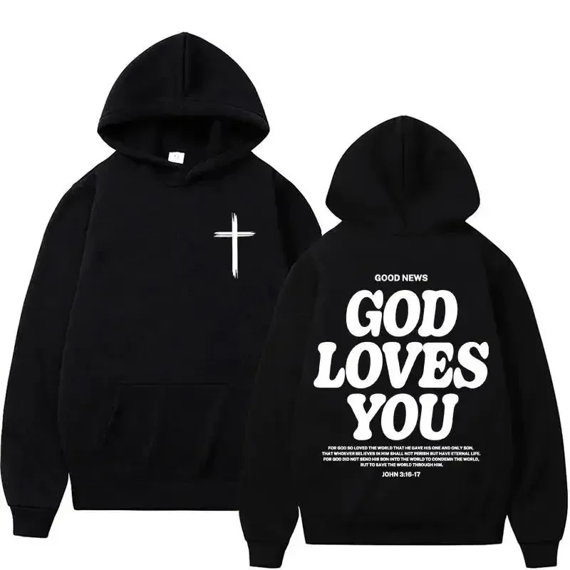 Harajuku Aesthetic Christian Jessuus Church Hoodie Bible Verse God Loves You Hooded Men's Women Vintage Sweatshirts Streetwear Y