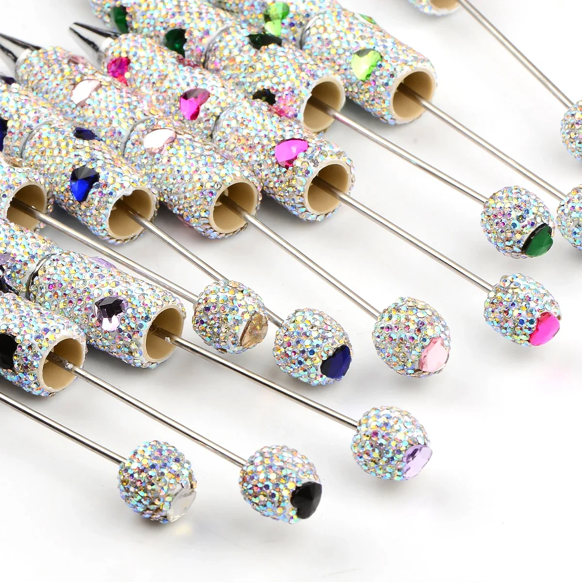 1pcs Heart Rhinestone Bead Pens Loose Spacer Beads DIY Crafts Jewelry Making Handmade White Creative Design Pen