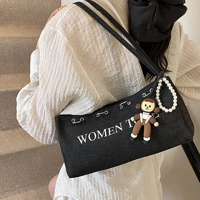 

Underarm bag 2025 trendy printed denim niche design, simple shoulder bag, women's commuting small, fresh, high appearance value