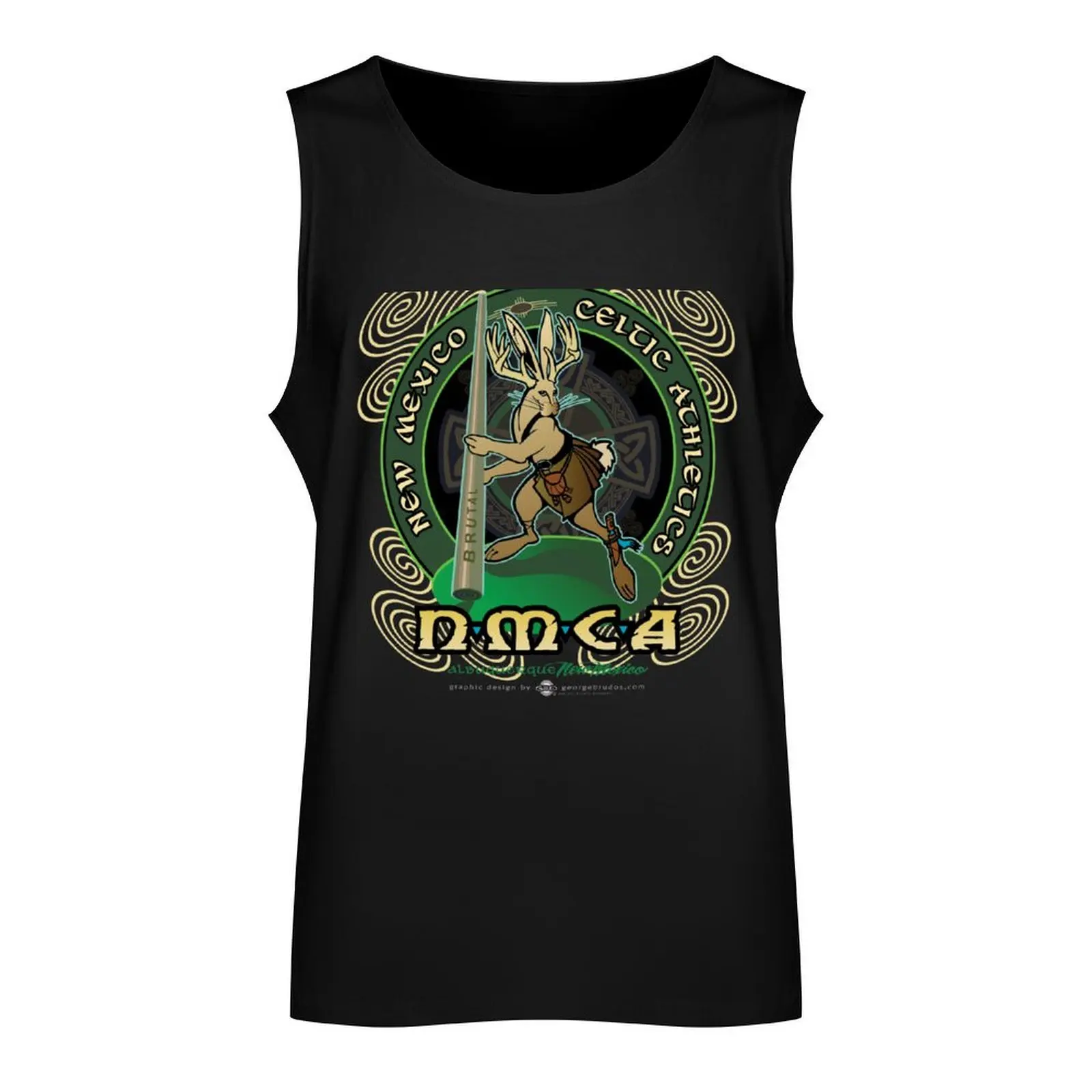 “High Desert Highlander” (New Mexico Celtic Athletics ft. Jackalope mascot) Tank Top gym wear men quick-drying t-shirt